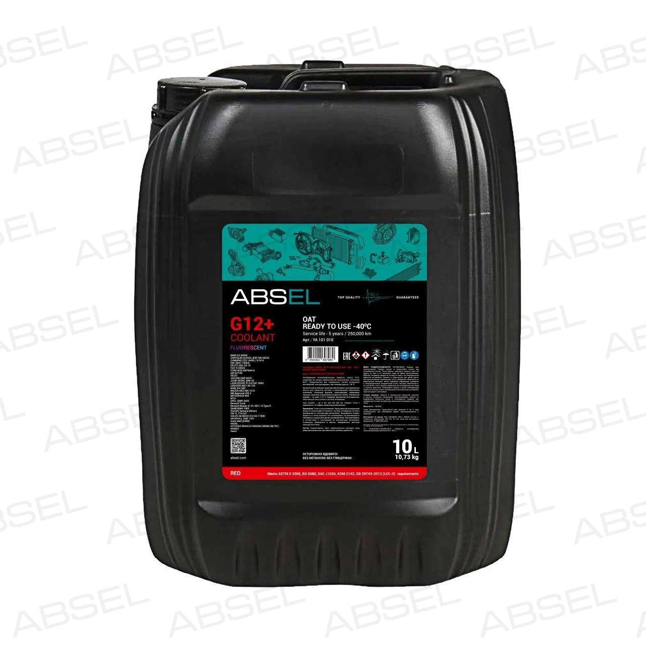 Антифриз ABSEL G12+ RED COOLANT OAT -40 10л/10.73кг
