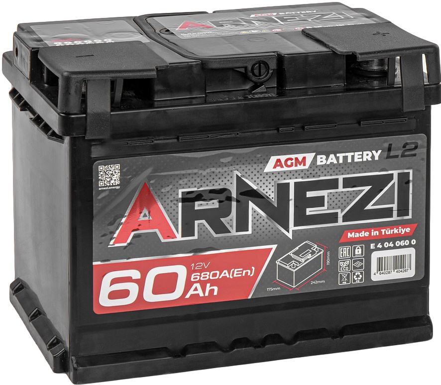 ARNEZI AGM Start-stop 60 А/ч обратный R+ 242x175x190 L2 EN 680 А