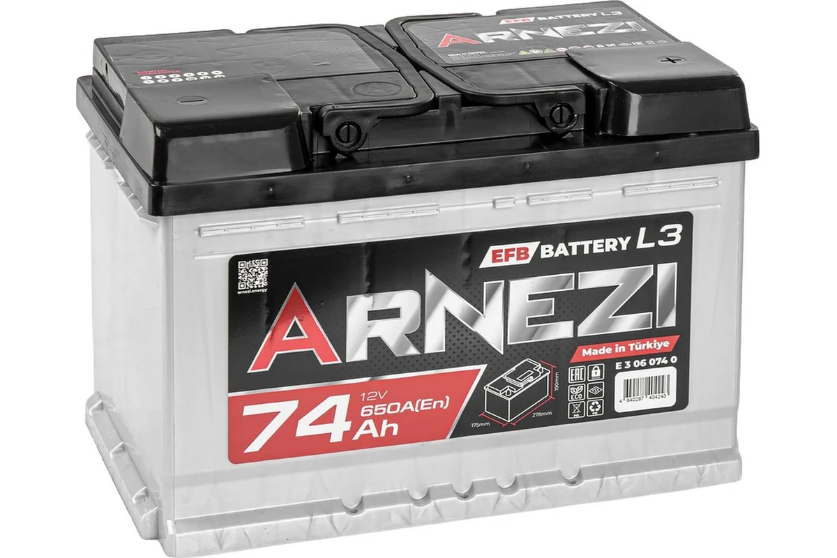 ARNEZI EFB Start-stop 74 А/ч обратный R+ 278x175x190 L3 EN 650 А