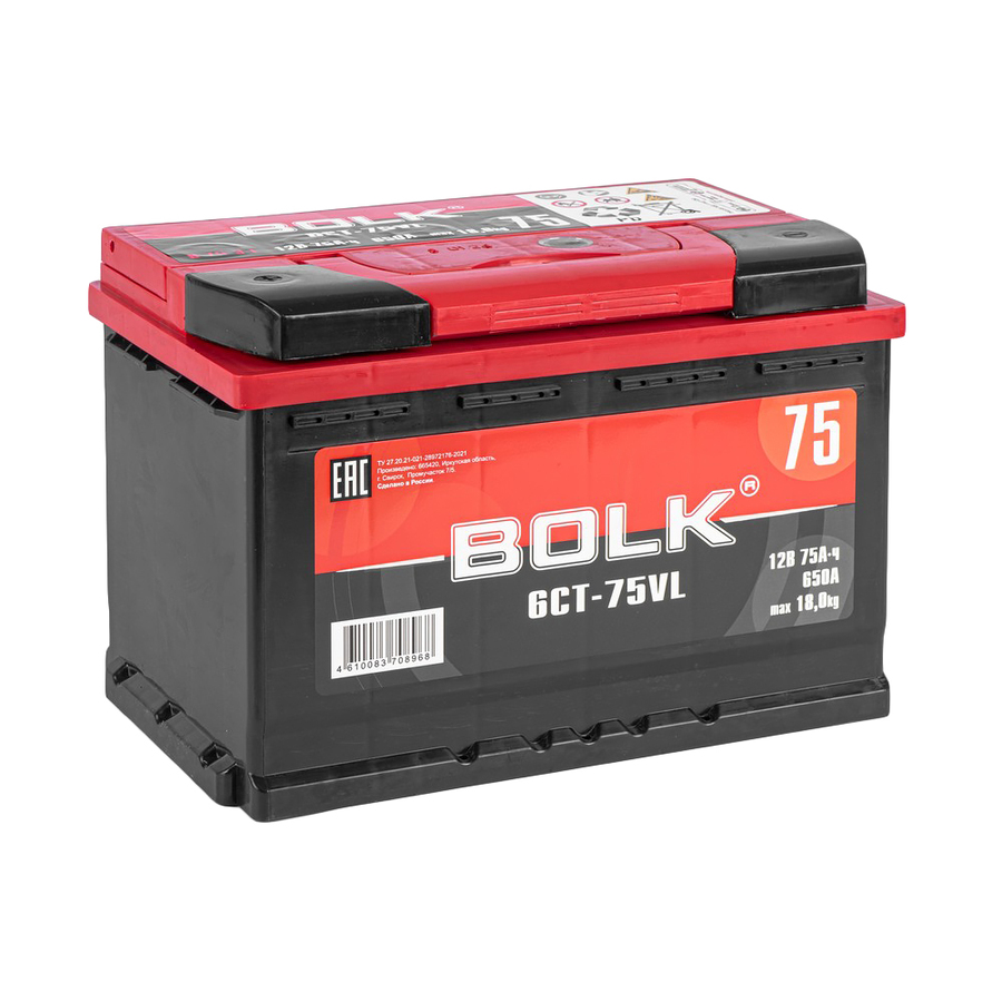BOLK Standart 75 А/ч прямой L+ 278x175x190 L3 EN 600 А