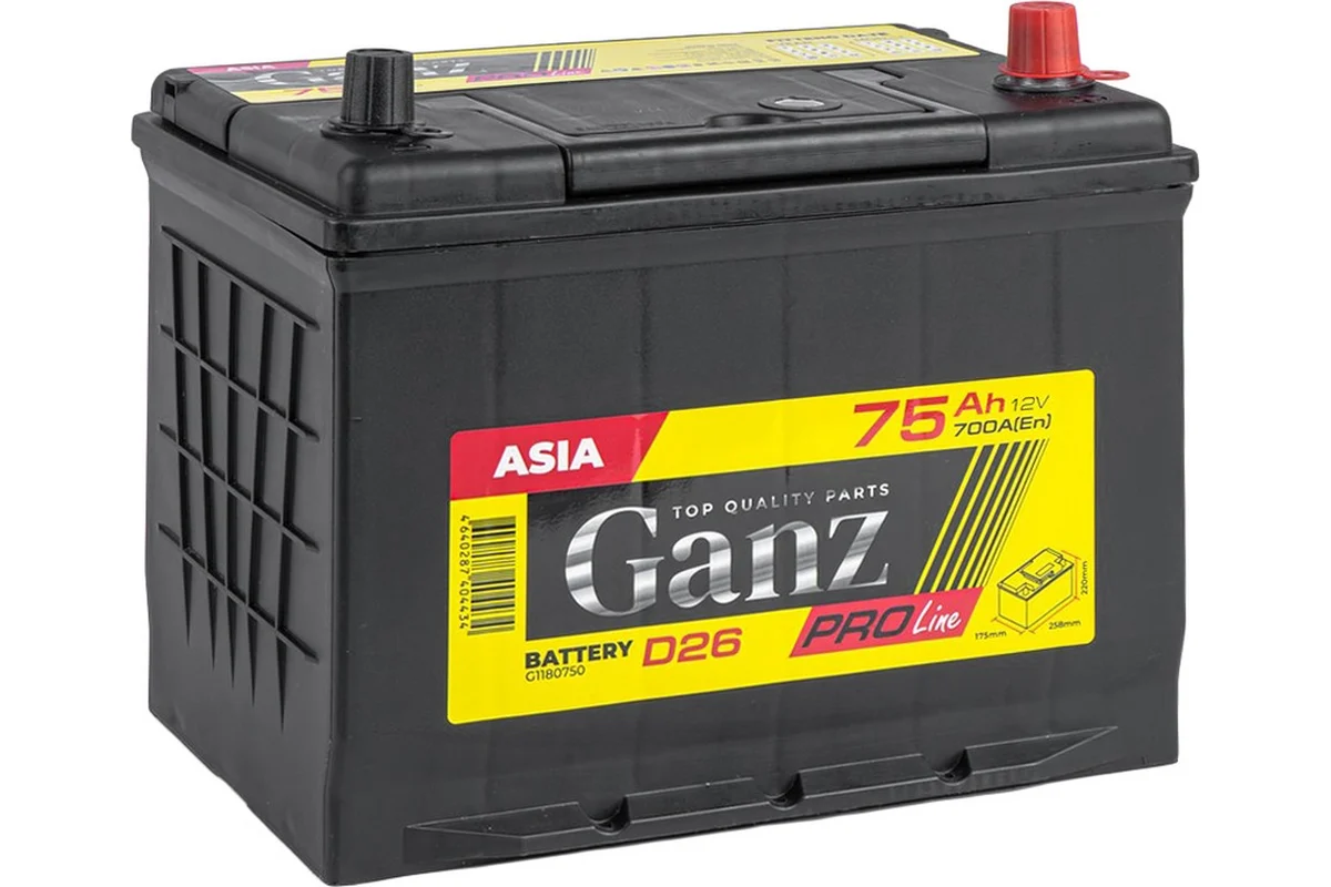GANZ PRO-Line JIS 75 А/ч обратный R+ 258x173x220 D26 EN 700 А